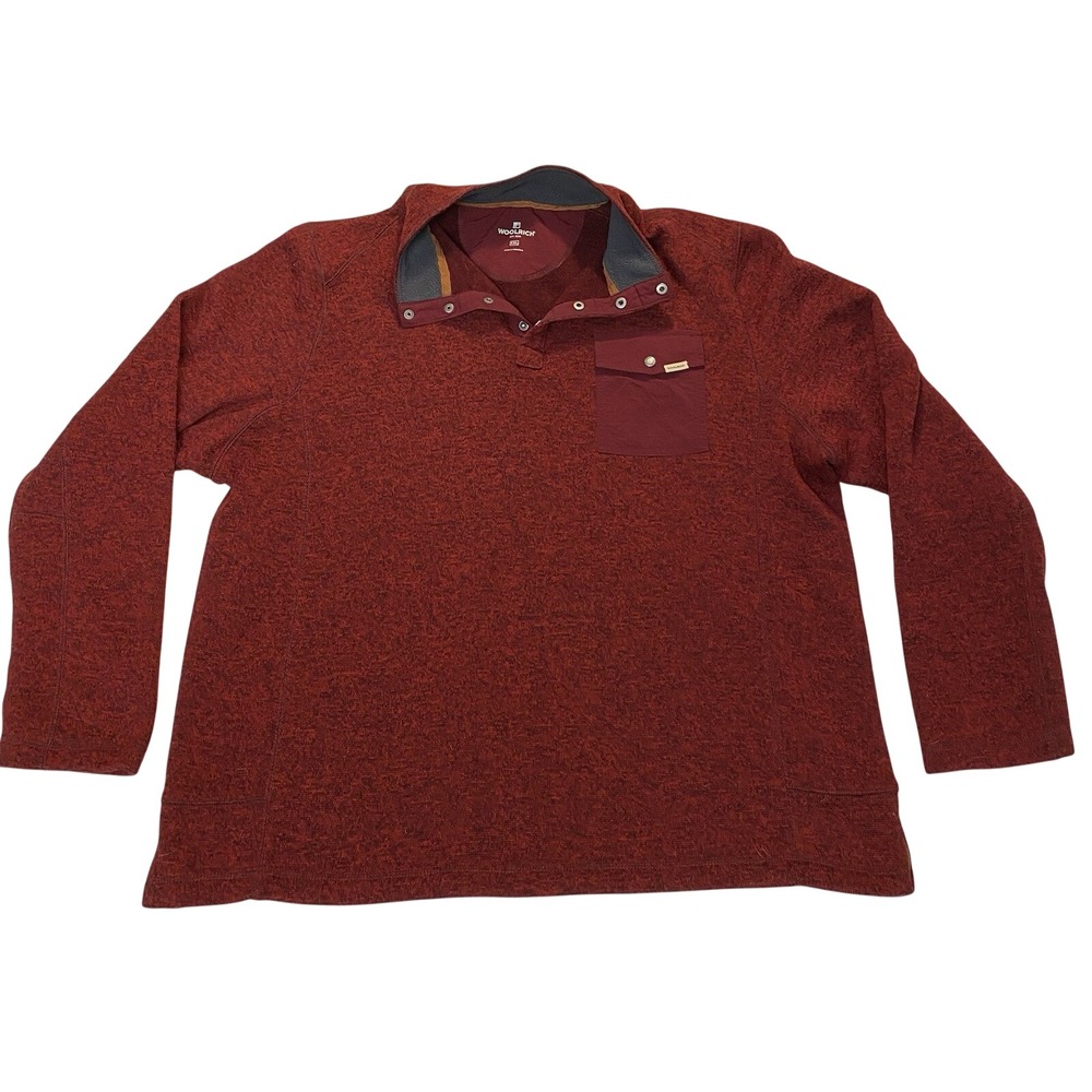 Woolrich Sweater Knit Fleece Pullover XXL Red Snap Neck Outdoor